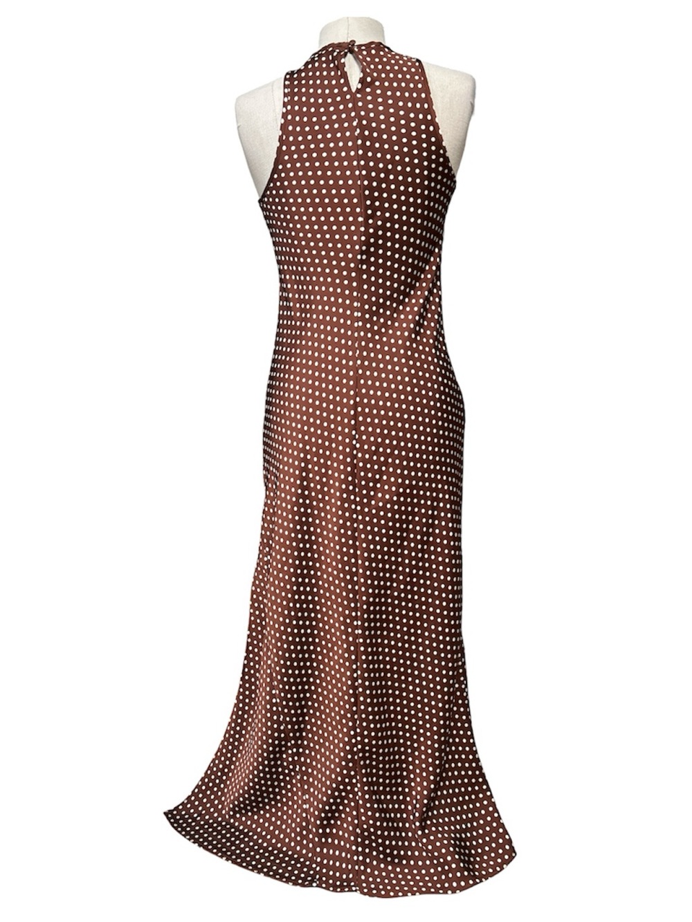 Christian Lacroix Satin Maxi Dress Brown/White Polka Dots Small Quiet Luxury - Picture 6 of 9